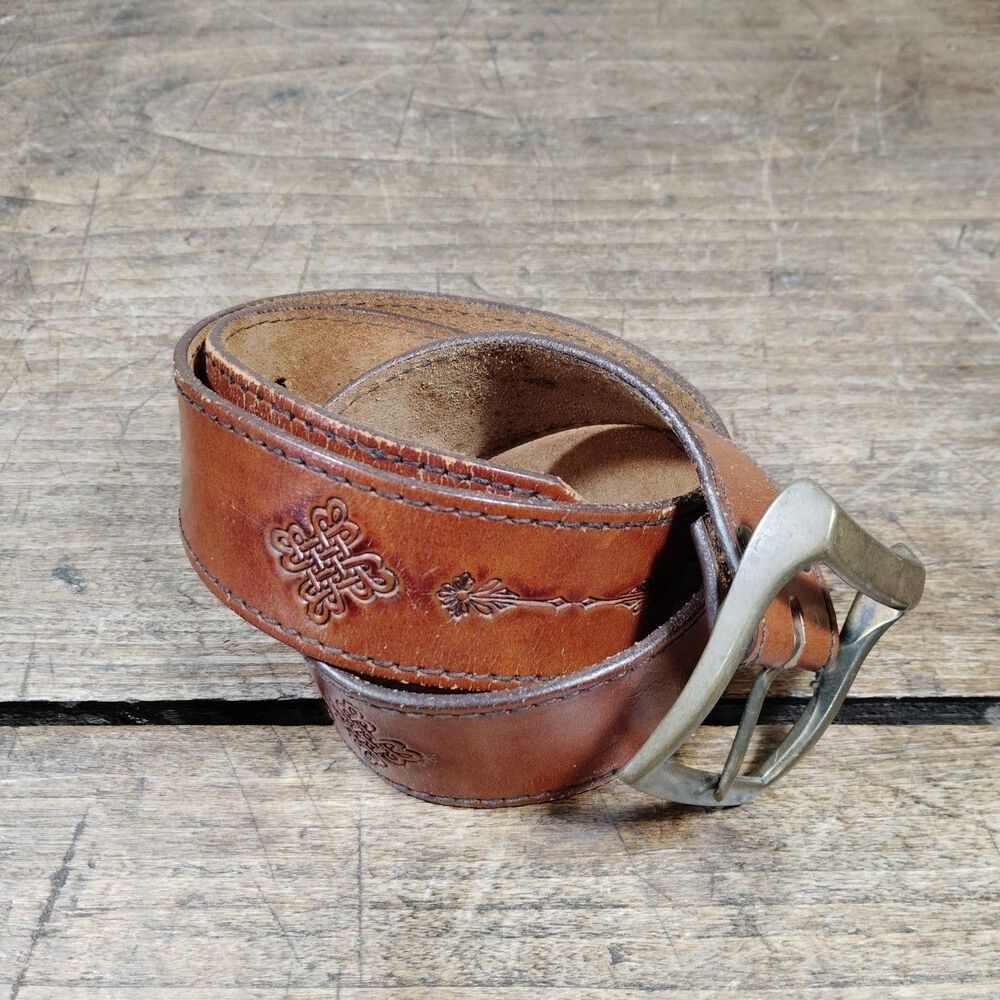 Vintage Tooled Lyntone USA Brown Belt 34” Western Rodeo Leather Cowboy